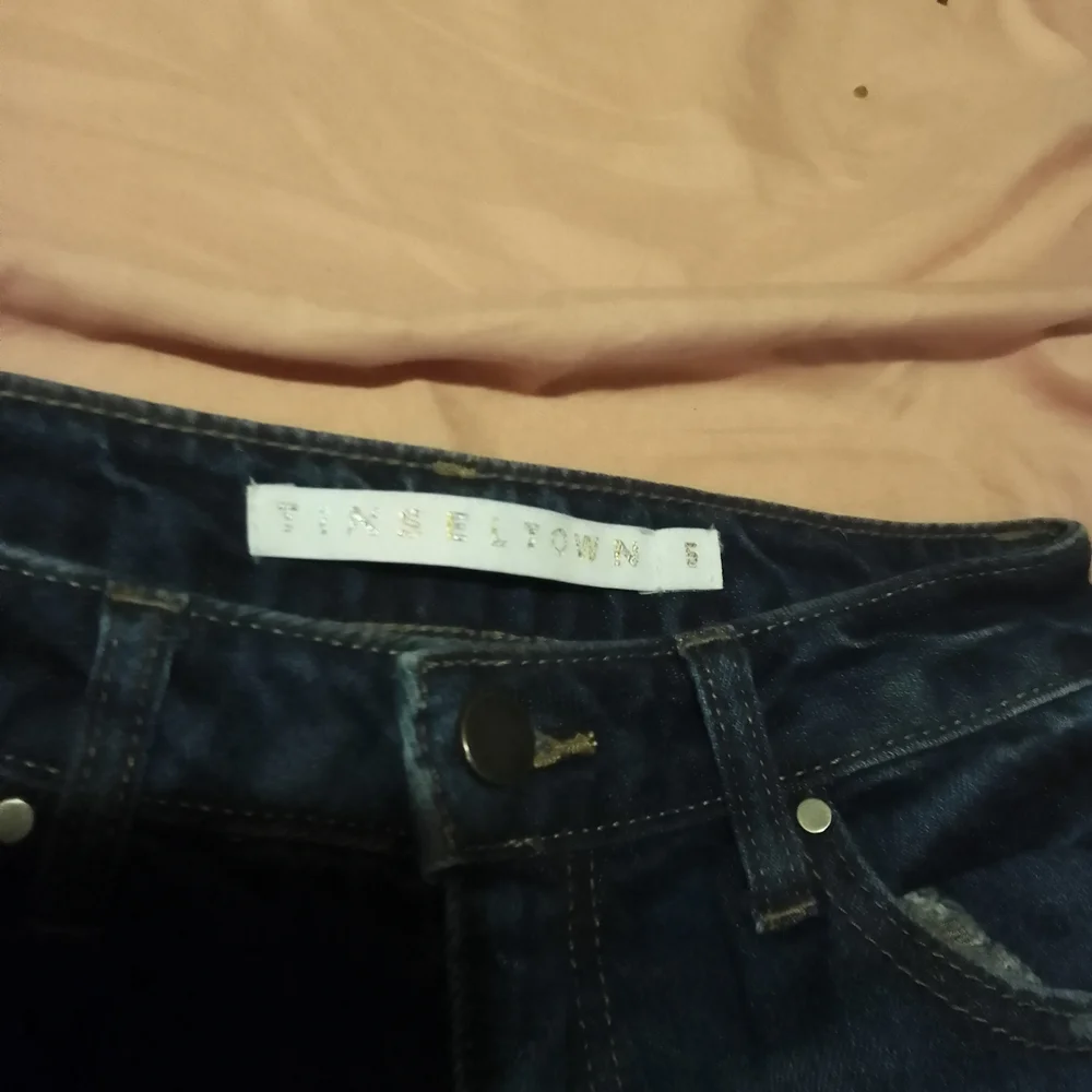 Blue‎ Flare Wide Leg Jeans with Distressed Details